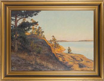 Gottfrid Kallstenius, Skärgårdsklippor i solnedgång.