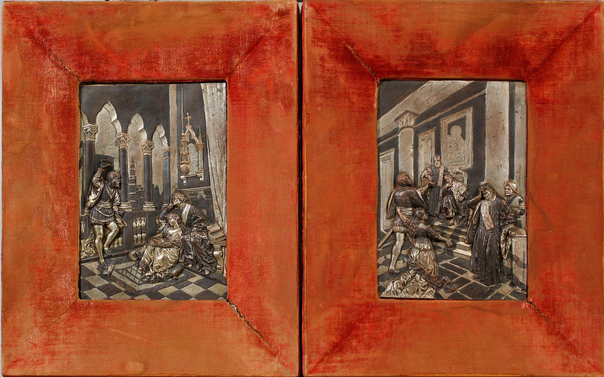 RELIEFER, 2 st, försilvrad och patinerad koppar, 1800-tal.