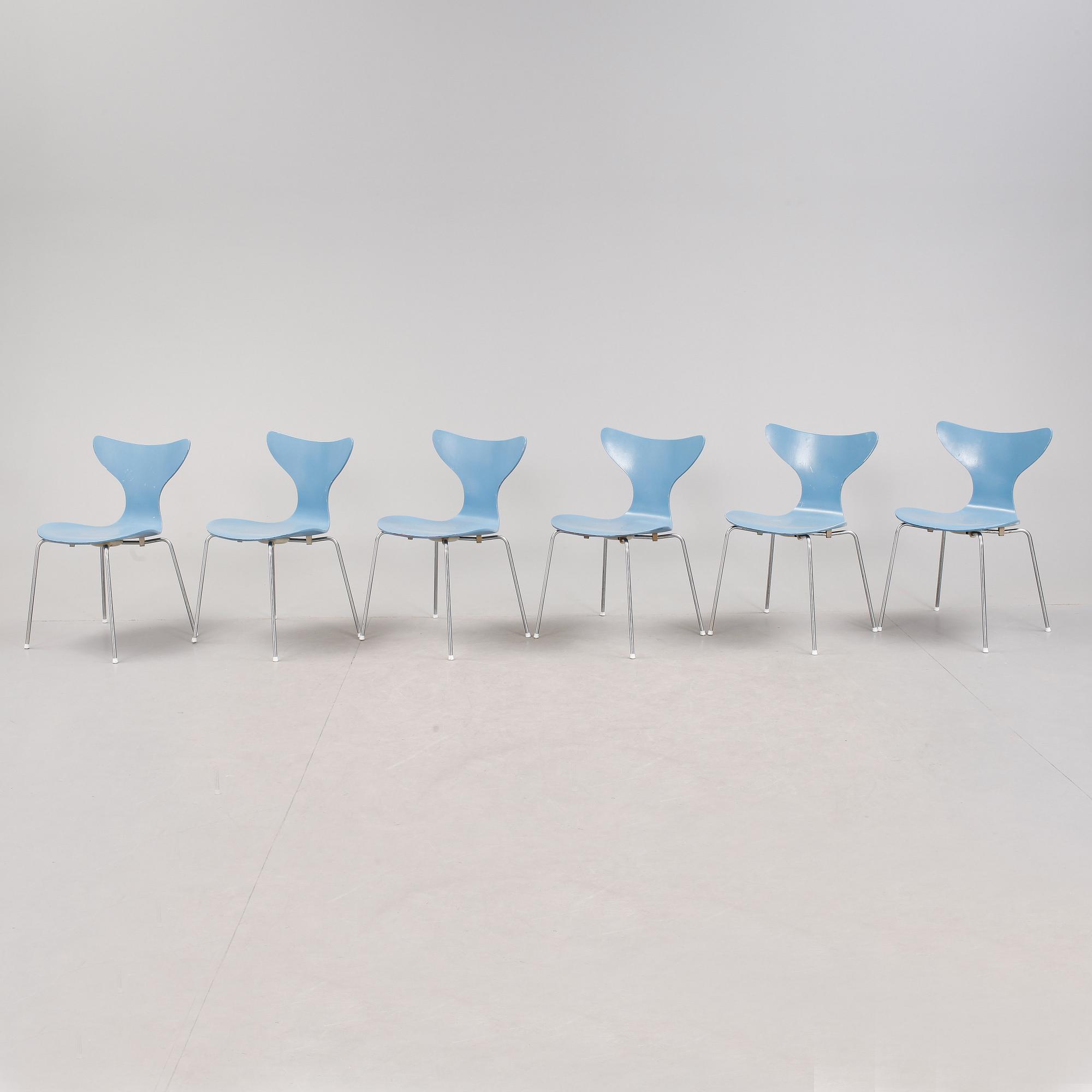 STOLAR, 6 stycken, "Liljan", Arne Jacobsen, 1970-tal.