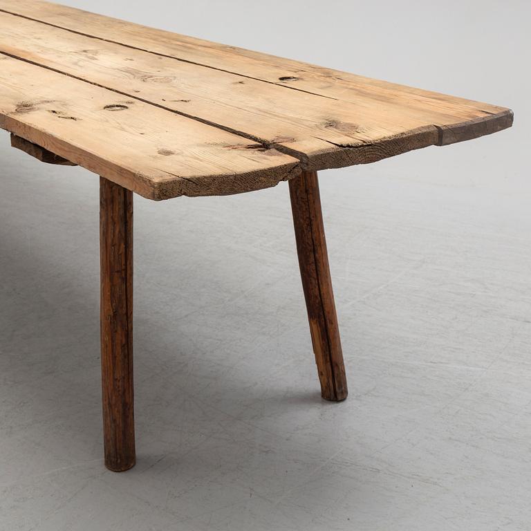 A pine table/bench, 19th Century.