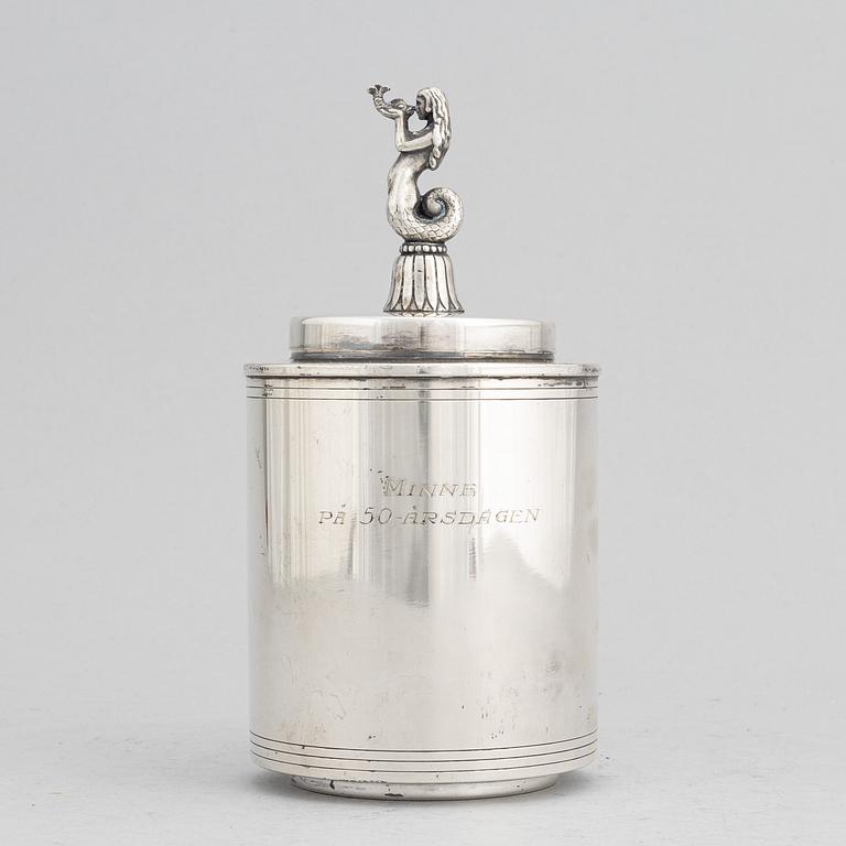 A Swedish silver plated lided jar, mark of CG Hallberg.