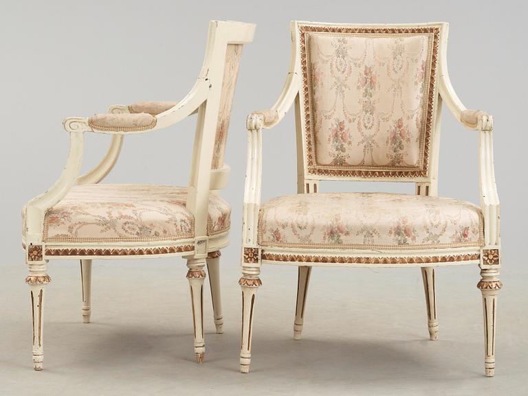 A pair of Gustavian armchairs by J. E. Höglander, master 1777.