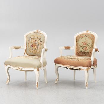 Karmstolar, ett par, 1800-talets slut, Rokokostil.