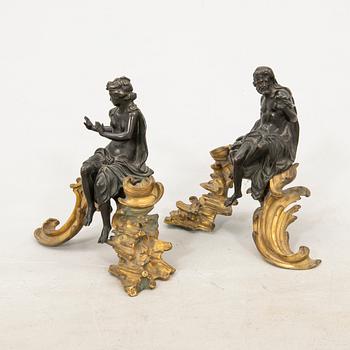 Fire dogs, a pair, Louis XV style, second half of the 19th century.