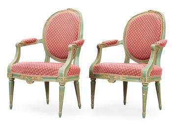 A pair of Gustavian late 18th century armchairs.