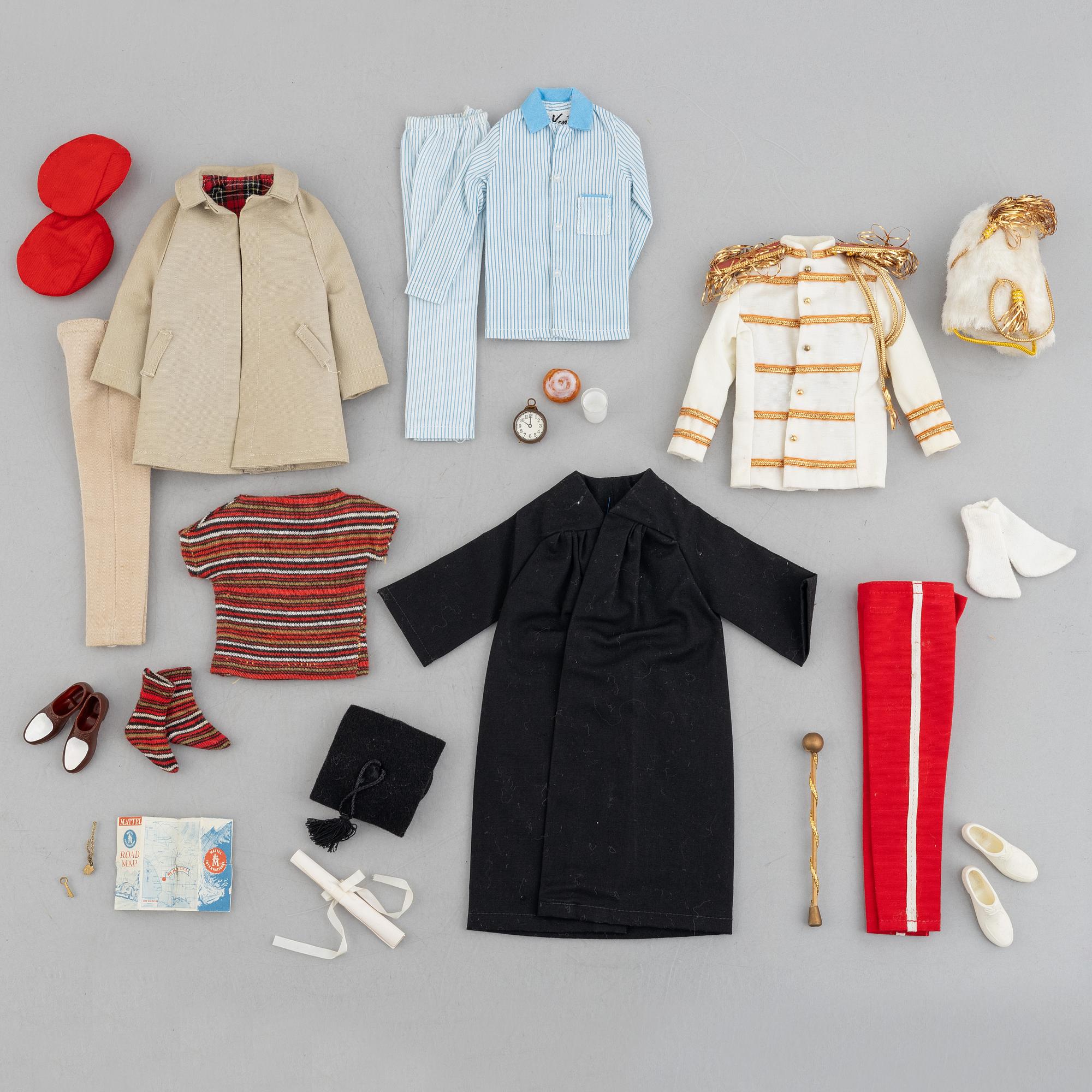 Clothing sets, Ken, 5 pcs, including "Ken Sleeper Set, 781" & "Ken Rally Day, 788", Mattel, 1960s.