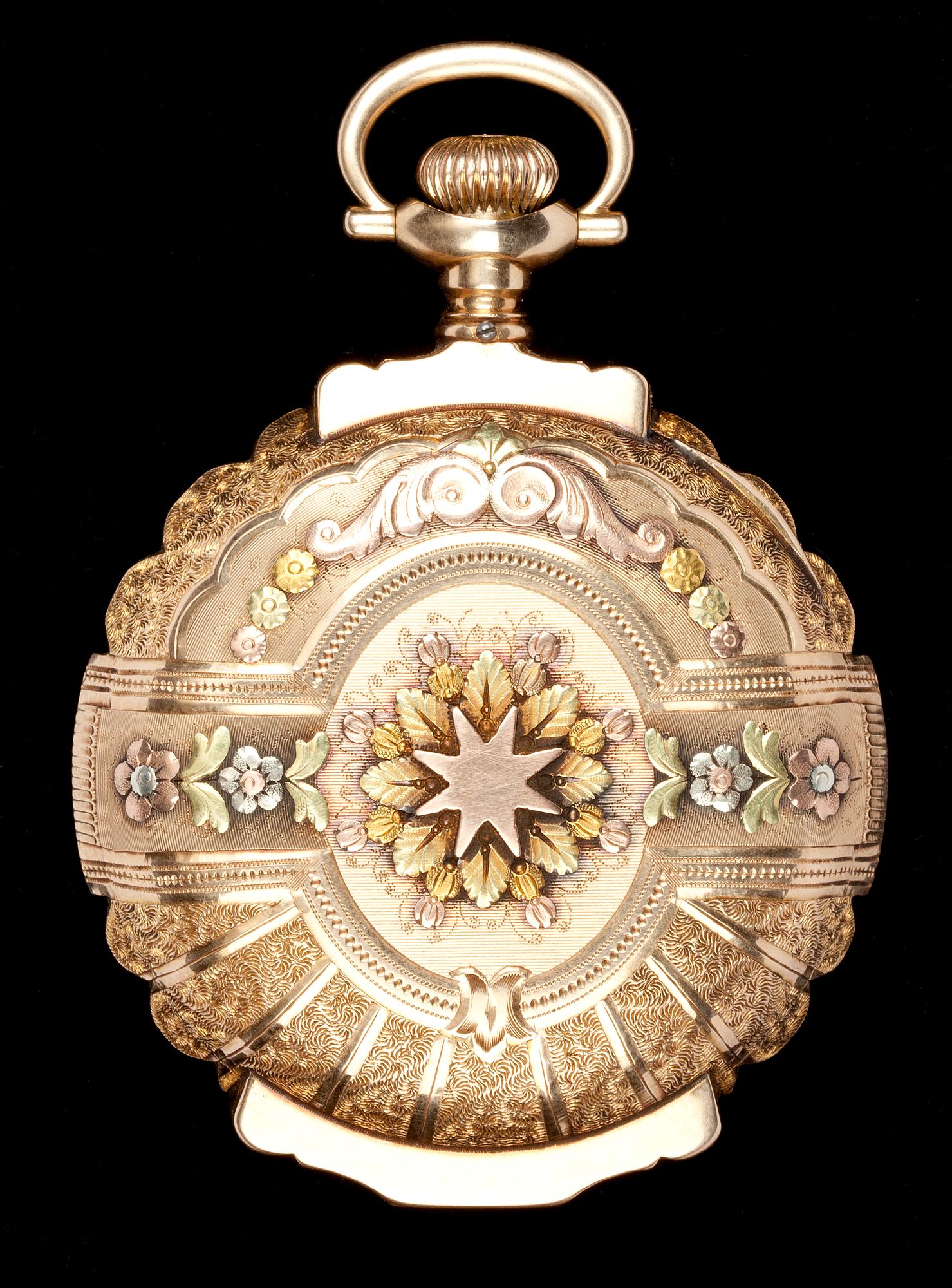FICKUR, Illinois Watch Co, guld 'en trois couleurs, med ankarkedja, Amerika, 1800-talets slut.