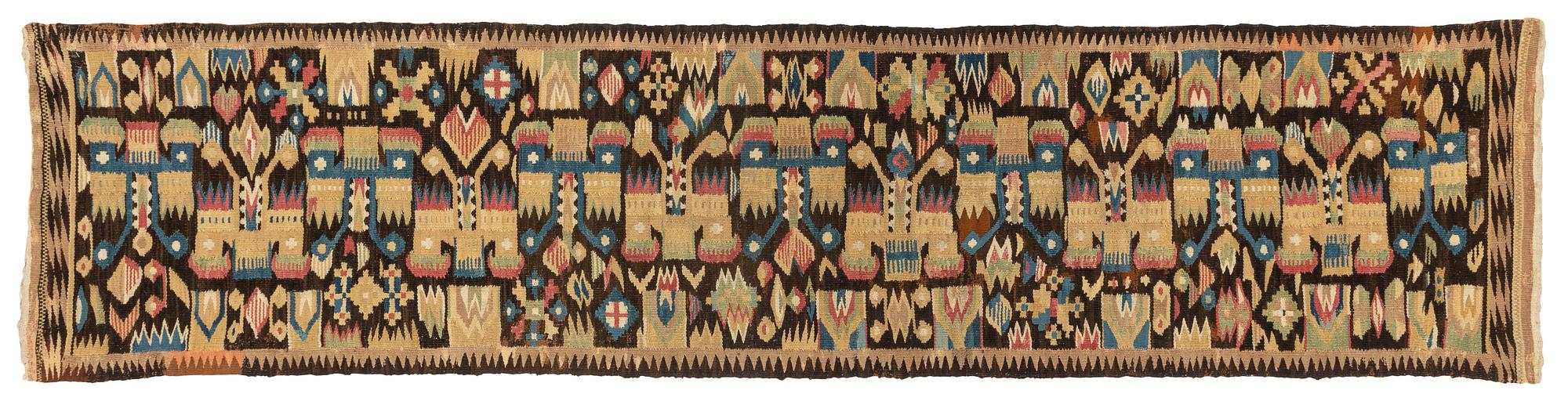 Bänkalängd, flamskväv, ca 245 x 57 cm, Östra härad Blekinge, omkring 1800-talets mitt.