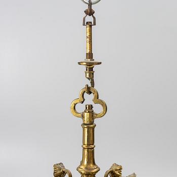 A Baroque style brass chandelier, 20th century.
