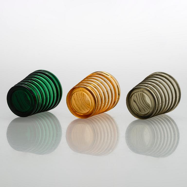 Aino Aalto, set of three  1930s 'Bölgeblick' 4052 drinking glasses for Karhula Glassworks, Finland.