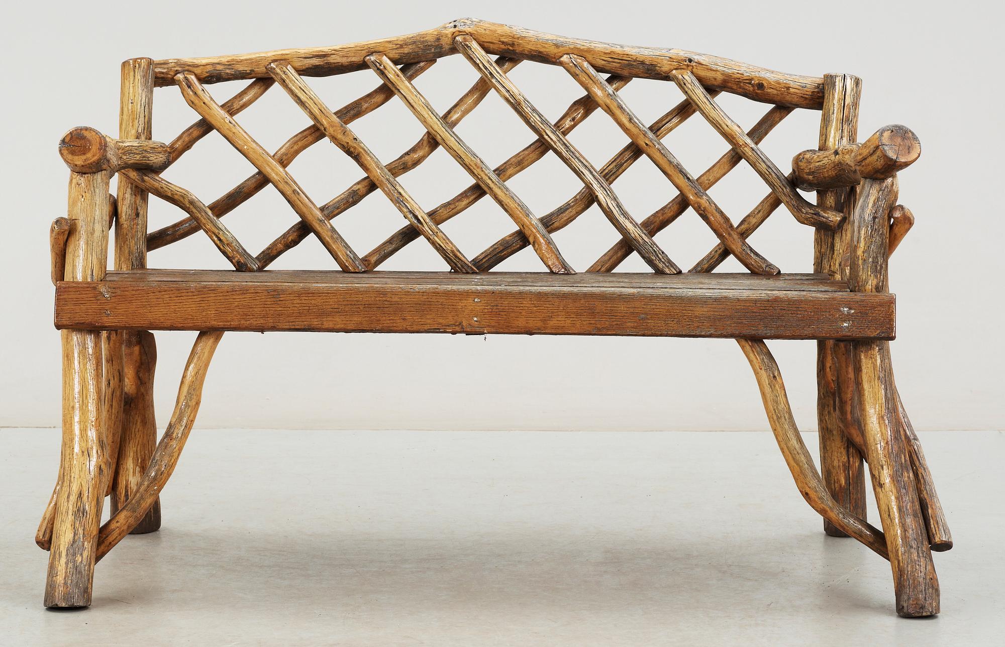 TRÄDGÅRDSMÖBLEMANG, sk Grenmöbler, 5 delar, 1900-tal.