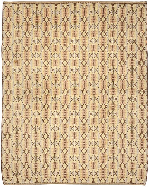 CARPET. Reliefflossa (knotted pile in relief). Signed Brita Grahn.