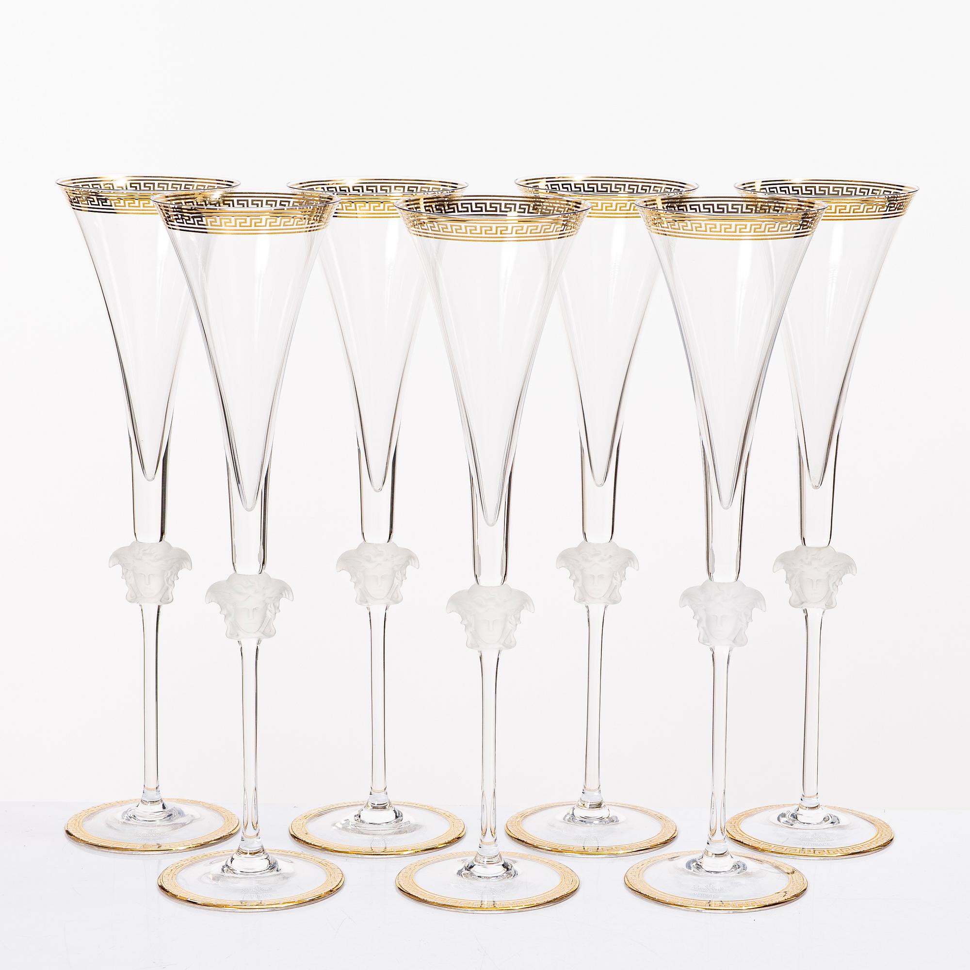 Versace, seven 'Medusa' champagne flutes, Rosenthal, Germany.