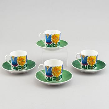 Stig Lindberg, kaffekoppar, 4 st, benporslin. "Tahiti", Gustavsberg.