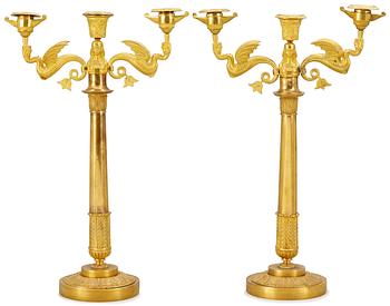 1024. A pair of Empire three-light candelabra, probably Sweden.