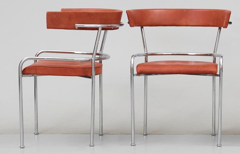 A pair of  Gunnar Asplund chromed steel and leather armchairs by Källemo Sweden.