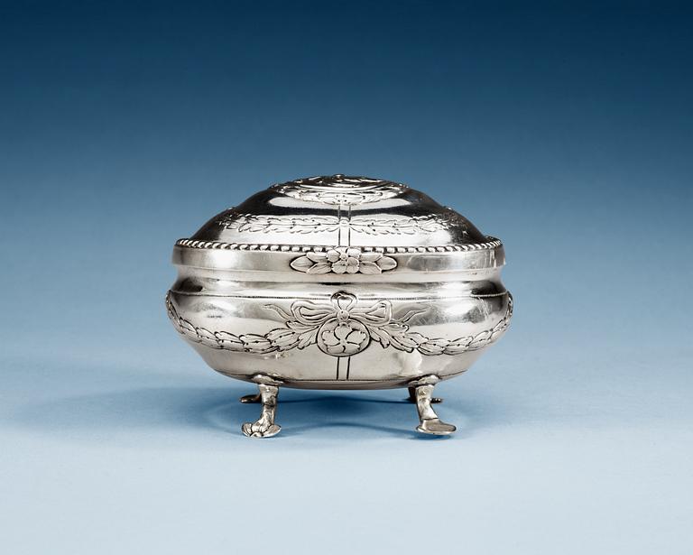 A GERMAN SILVER SUGAR-CASKET, un identified makers mark, Berlin 1788-1802.