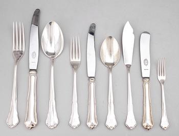 BESTICKSUPPSÄTTNING, 124 delar, silver, mestadels C G Hallberg, Stockholm, 1900-tal. Vikt 6666 g.