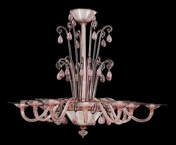 A 1930's Italian chandelier for twelve candles, attributed to Napoleone Martinuzzi, Venini, Murano, Italy 1930's.