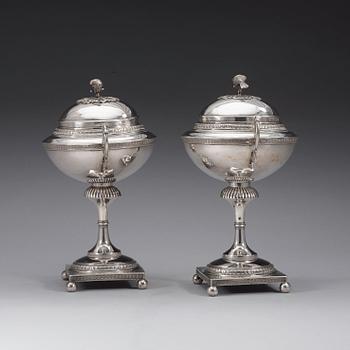 A pair of 19th century silver sugar-bowls, marks of Gustaf Möllenborg, Stockholm 1824.