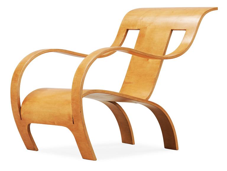 A Gerald Summers laminated birch easy chair, Makers of Simple Furniture, England ca 1935-40.