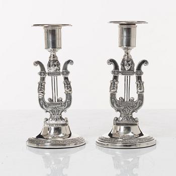 Empire, a pair of Swedish silver candlesticks, mark of Johan Petter Grönvall, Stockholm 1826.
