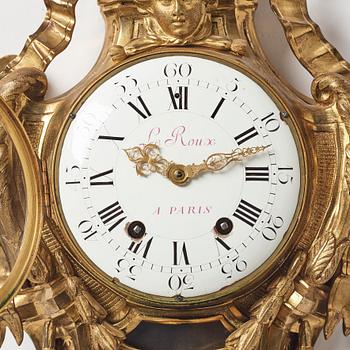 A Louis XVI wall clock, Le Roux Paris, late 18th century.