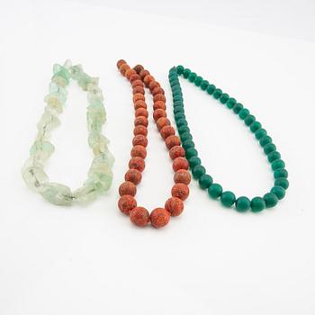 Ole Lynggaard, Necklace 3 pcs, sponge coral, fluorite and agate.