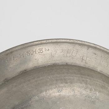 A group of eight Swedish pewter dishes, 18th-20th Century, including Mathias Norling, Jönköping, 1863.