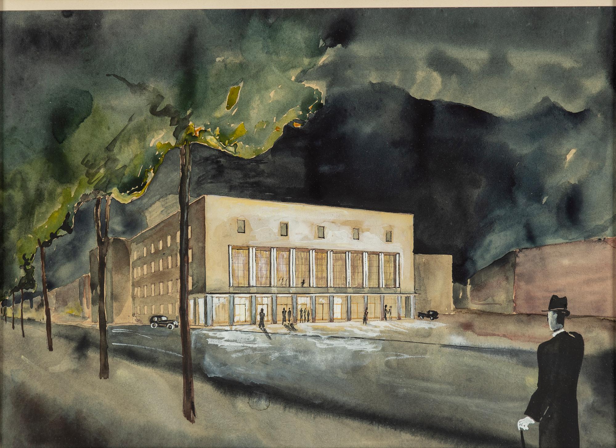 FASADER/INTERIÖRER, 4 st, akvareller, 1900-tal.