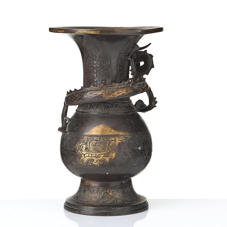 A gold splashed bronze vase, Qing dynasty, presumably 18th Century or older.