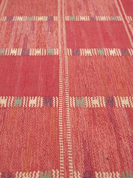 Barbro Nilsson, A CARPET, "Falurutan, röd Borås", flat weave, ca 210 x 141 cm, signed AB MMF BN.