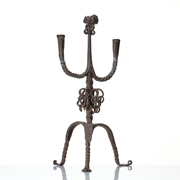 A Swedish candelabra in wrought iron, 18/19th century.