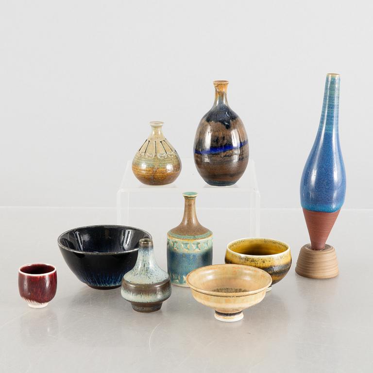 Five miniature vases and four bowls, including Carl Harry Stålhane, Rörstrand and Wilhelm Kåge, Gustavsberg Studio.