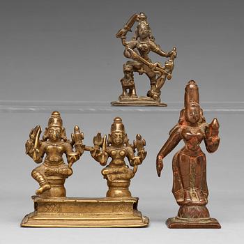 668. A group of three copper alloy figures of deities, India, 19th Century.