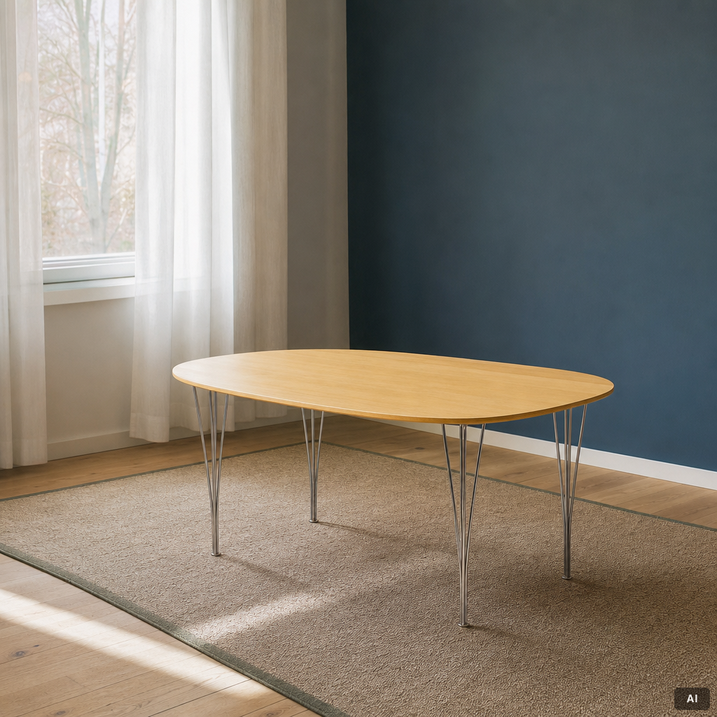 Bruno Mathsson, & Piet Hein, matbord, "Superellips", Fritz Hansen, Danmark, 1982.