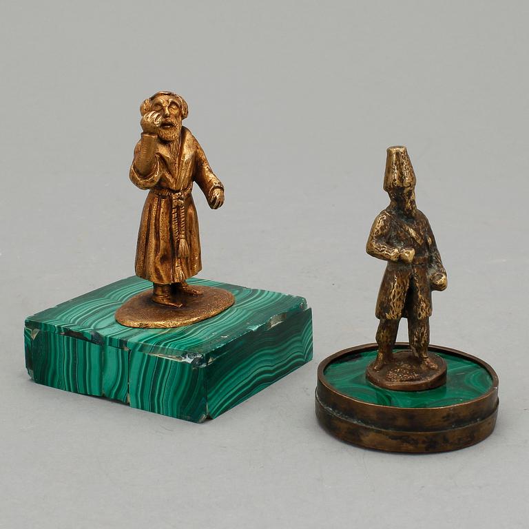 FIGURINER, 2 st, brons, malakit, Ryssland 1800/1900-tal.