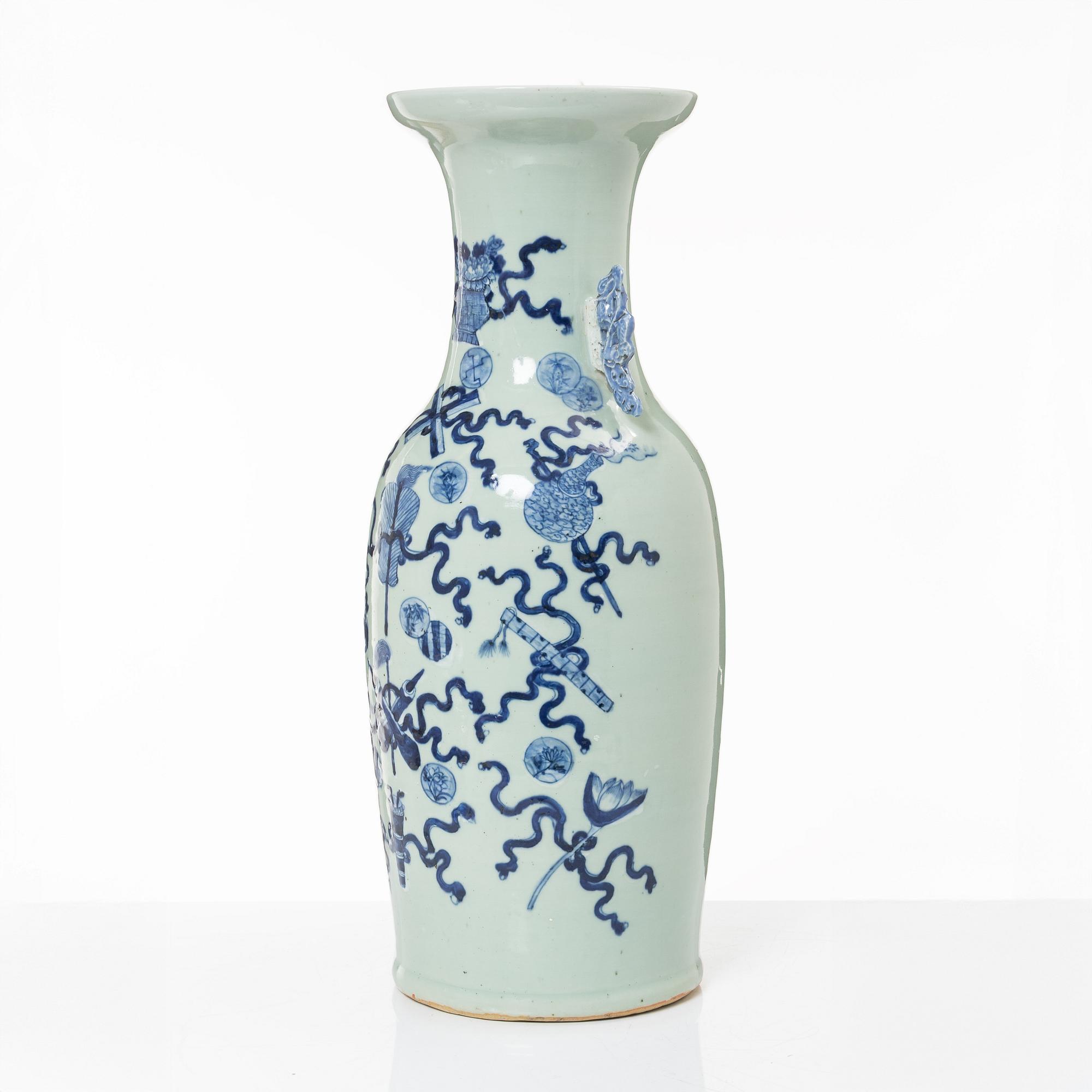 A large Chinese blue and white on celadon ground vase, early 20th century.