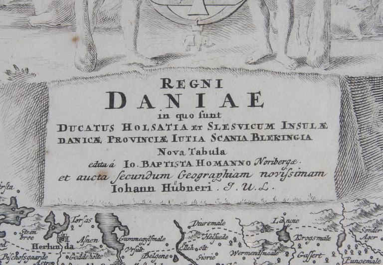 KARTA, Danmark. Kolorerad,  Joh. Homan, 1700-tal.