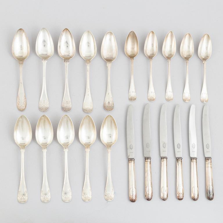 21 pieces of silver cutlery, Sweden, 1820-1896.