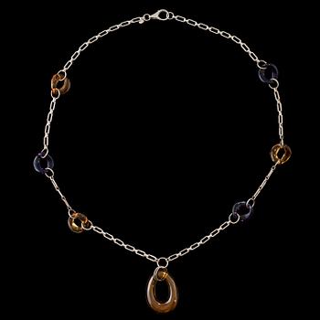 32. A silver, amethist and citrin necklace.