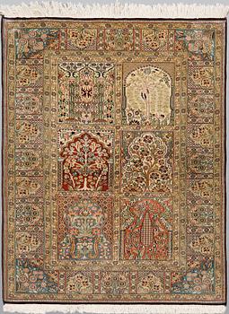 A rug, silk on cototn, Silke kashmir ca 154 x 92 cm.