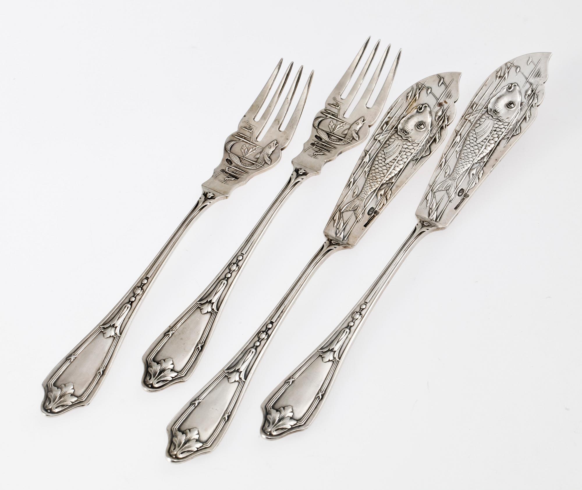FISKBESTICK, 24 delar, silver. Ryssland, tidigt 1900-tal.