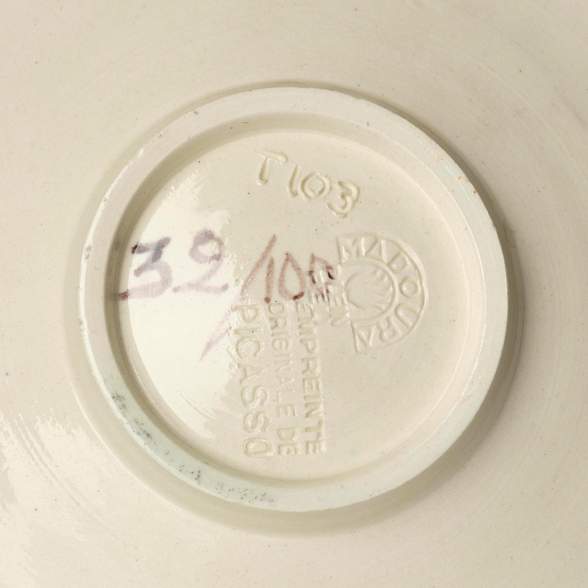 Pablo Picasso, a "Femme échevelée" (A.R. 509) faience dish, Madoura, Vallauris, France, post 1963.