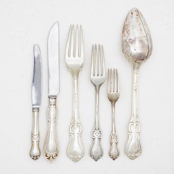 A set of 39 pieces of 'Olga' silver flatware, 1810s - 1860s, Sweden.