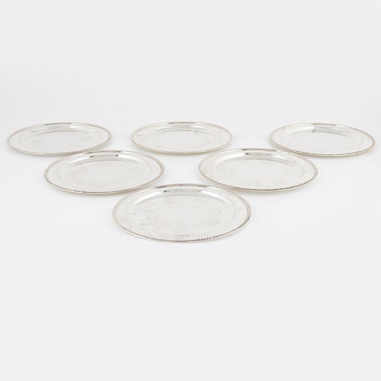 Envelope plates, sterling silver, Mexico, third quarter of the 20th century (6 pieces).