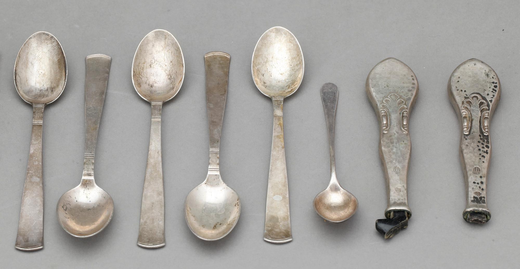 PARTI SILVER, 12 delar, mestadels Sverige, 1900-tal. Tot vikt 366 gram.