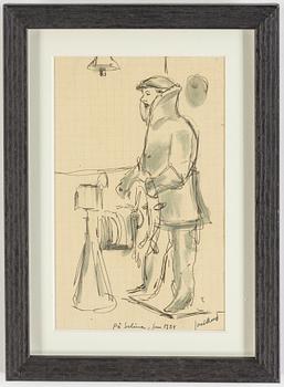 JOHN JON-AND, 2 works, ink and ink on paper, one signed.