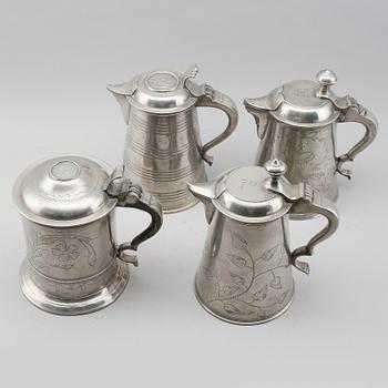 KANNOR, 3 st samt STOP, tenn, 1800-tal.
