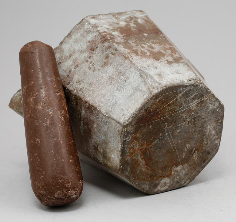 MORTEL samt stöt, täljsten, antik.